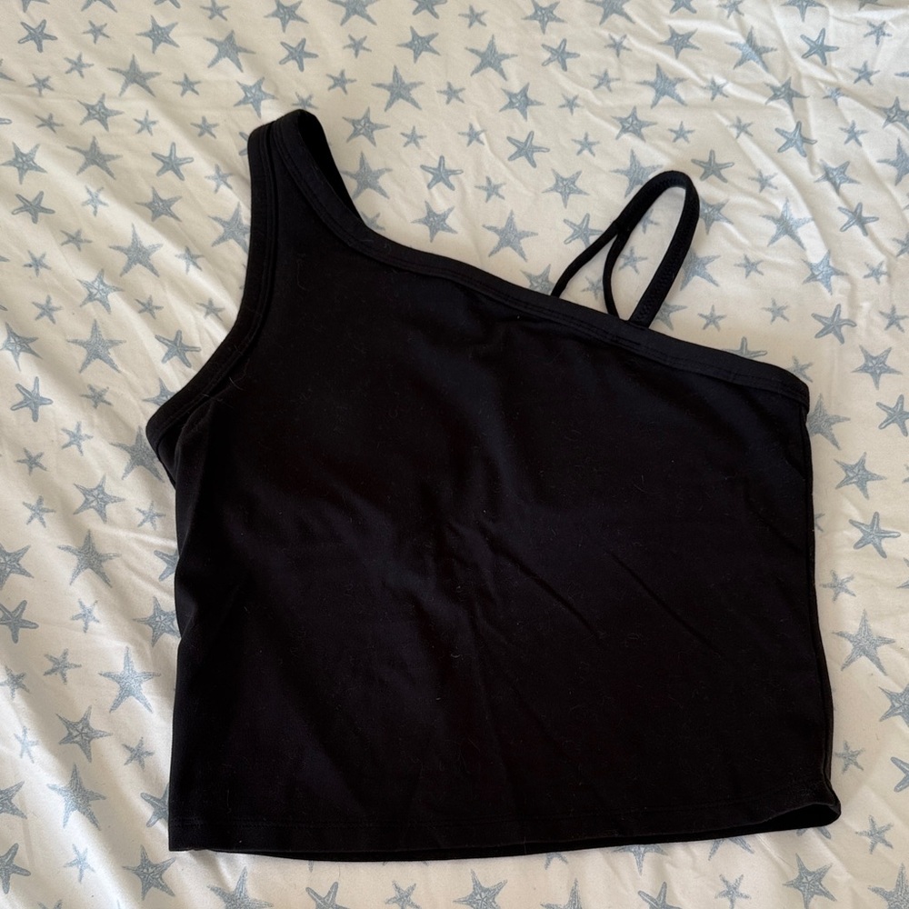 Black One-Shoulder Crop Top